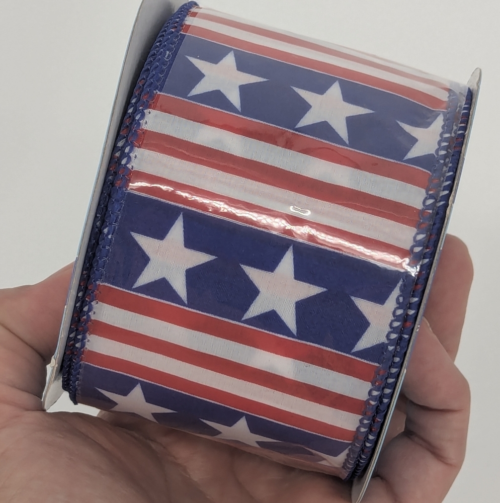 Red Blue White Striped Star Wired Party Decorations Ribbon 2.5" 4 July 10 Yards